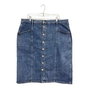 Old Navy Blue Button-Front Denim Midi Skirt